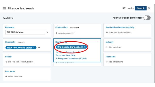 Linkedin sales navigtor 2nd degree filter