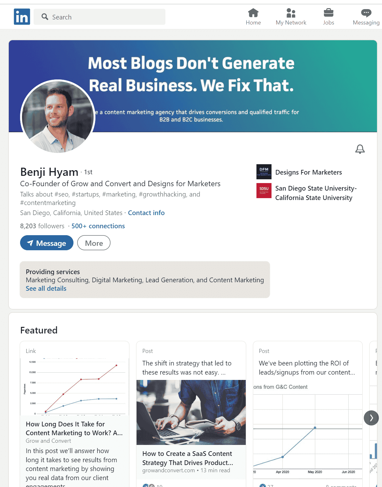 Example of a LinkedIn profile