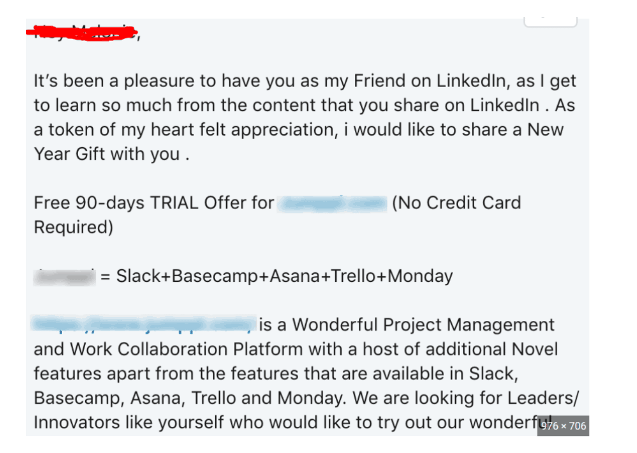 Example of a spam message