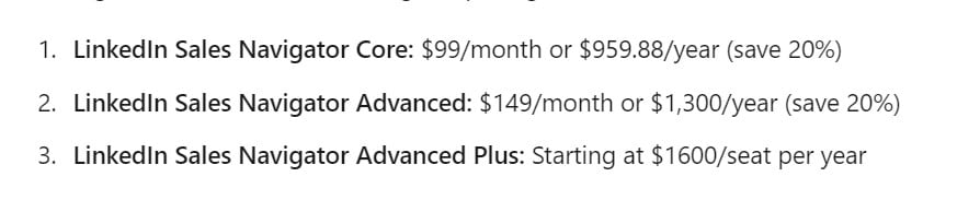 Linkedin sales nav pricing