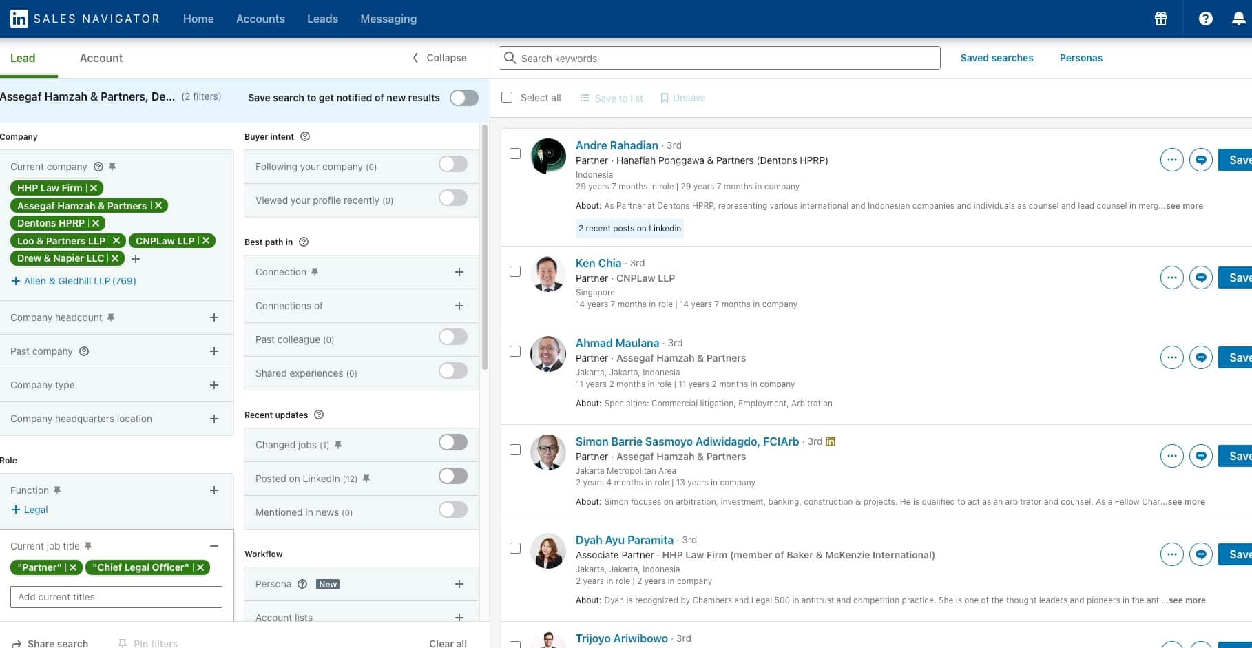 Screenshot of LinkedIn Sales Navigator filters