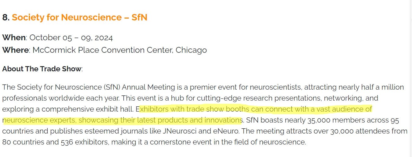 Neuroscience trade show, showcase expertise