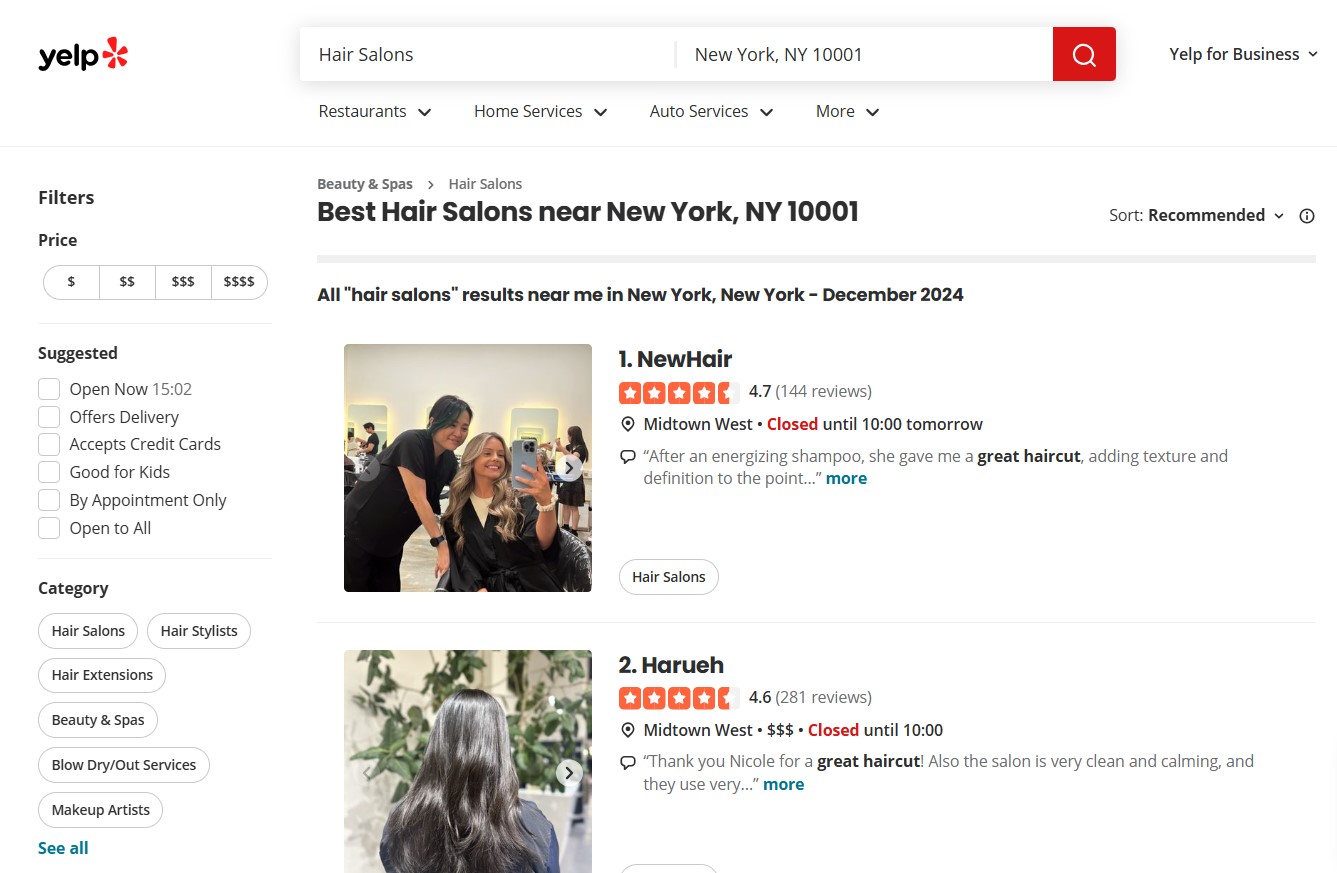 Yelp Using Yelp filters for lead generation