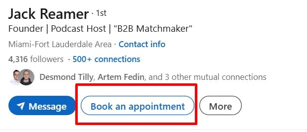 Example of the book an appointment button on LinkedIn
