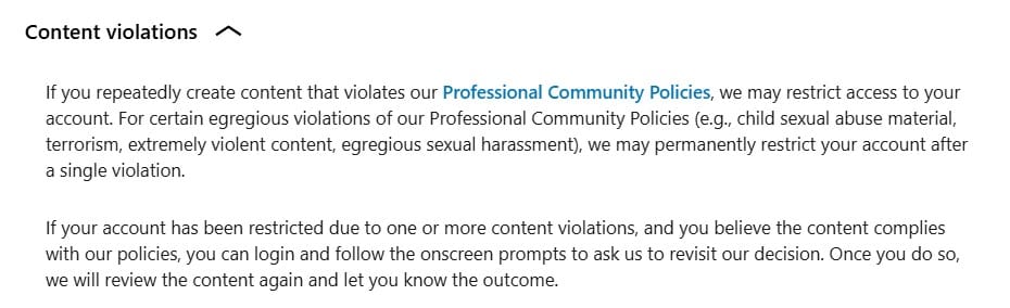 LinkedIn content violations policies