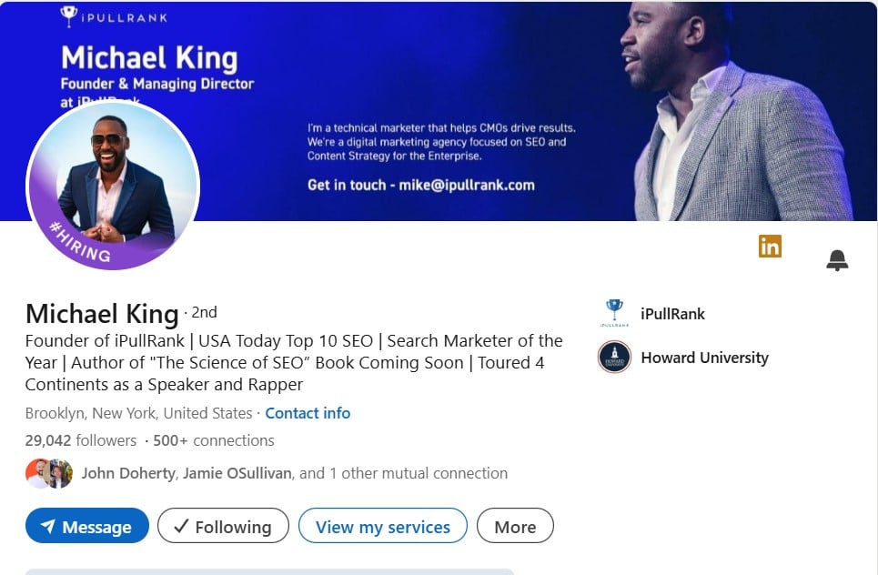 Example of a good LinkedIn profile