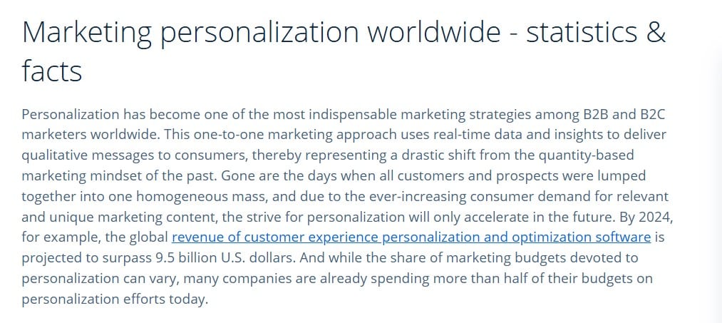 Statista on personalization in marketing