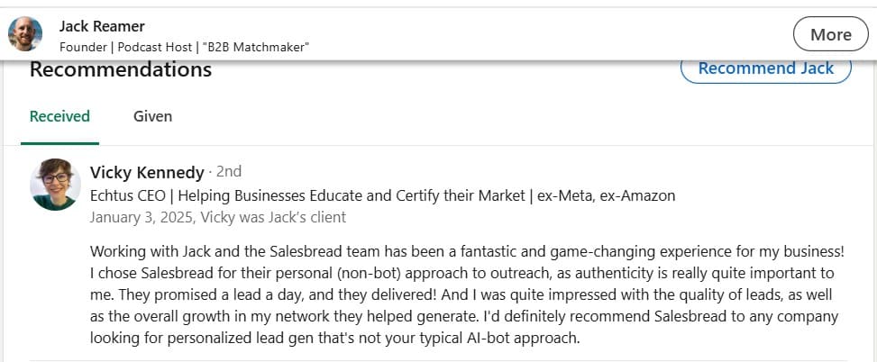 Example of a SalesBread review
