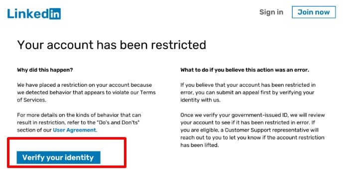 Image showing LinkedIn asking for verification