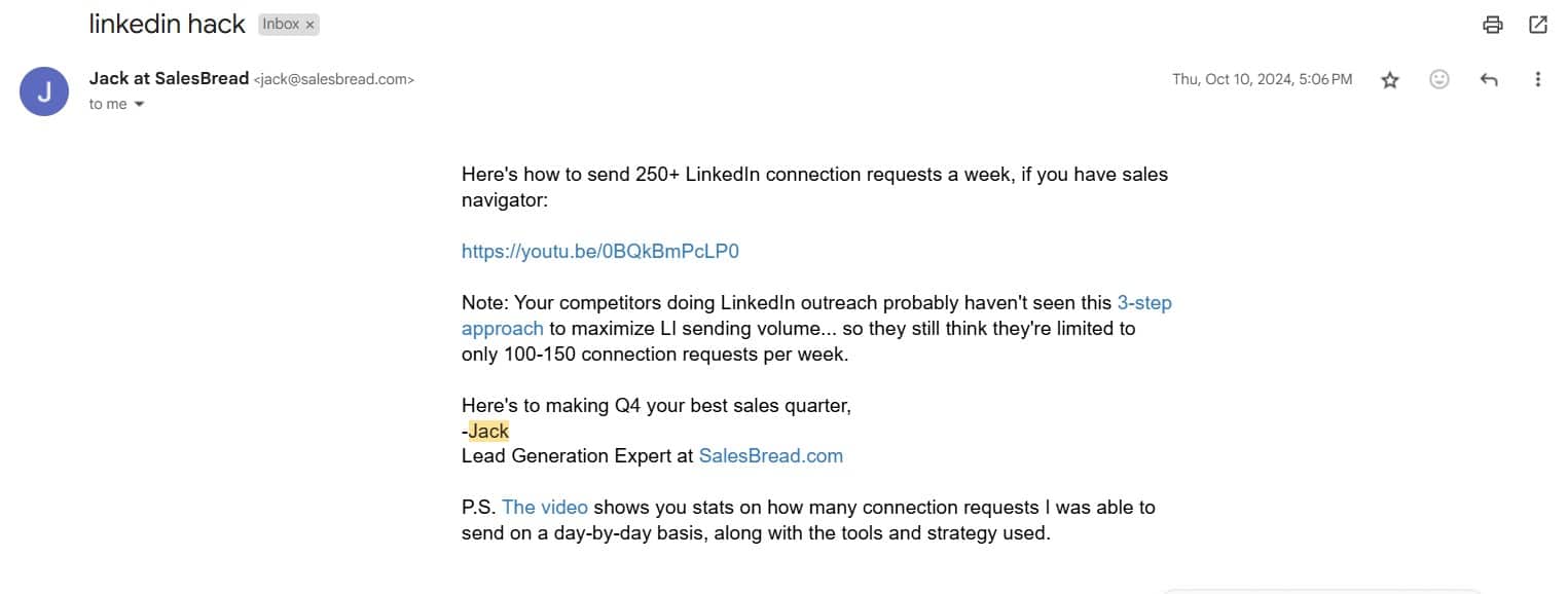 Example of a cold outreach email
