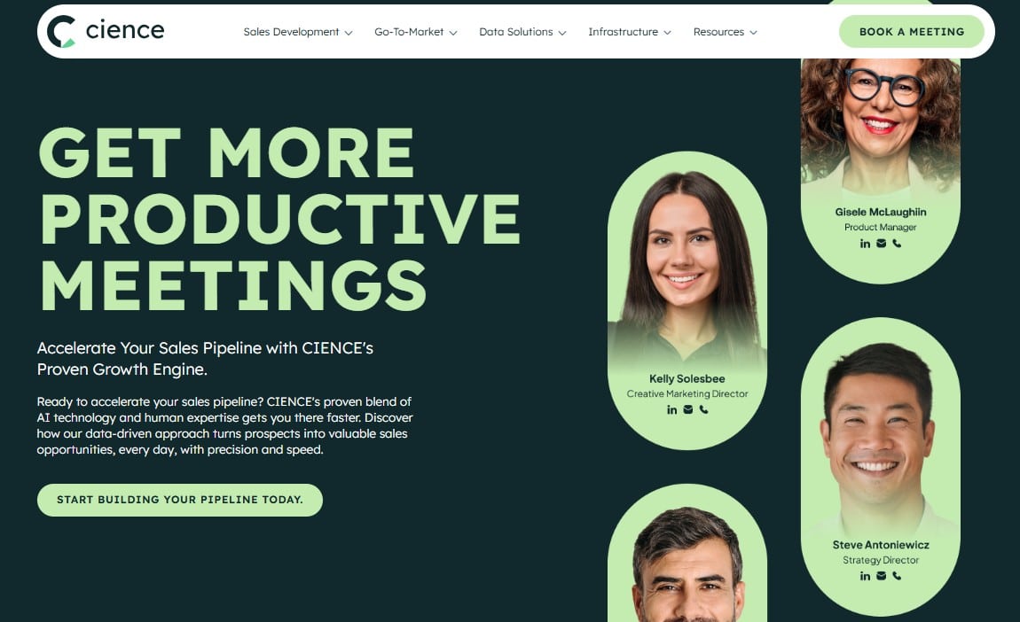 Screenshot of Cience's homepage