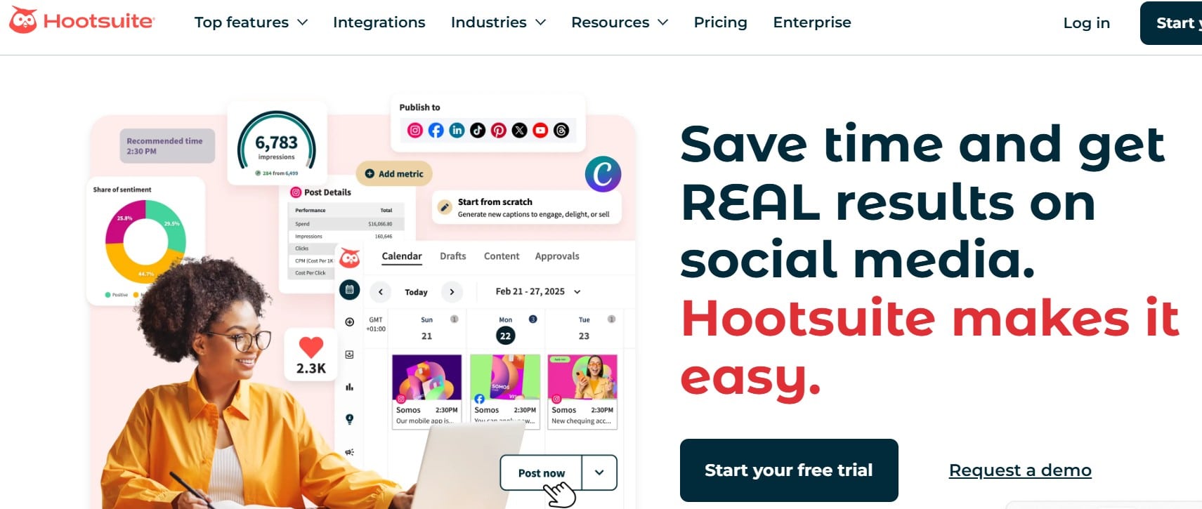 Screenshot showing Hootsuits homepage