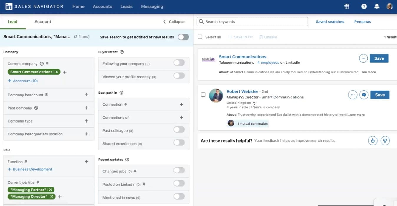 Linkedin sales navigator interface screenshot