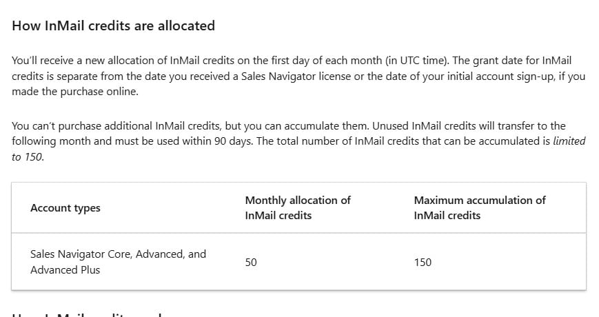 Linkedin Sales Navigator Inmail credits