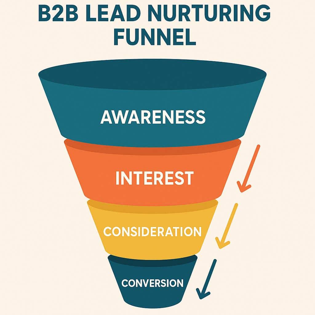 Infograph showing the b2b lead nurture funnel