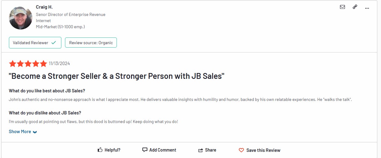 JB sales review