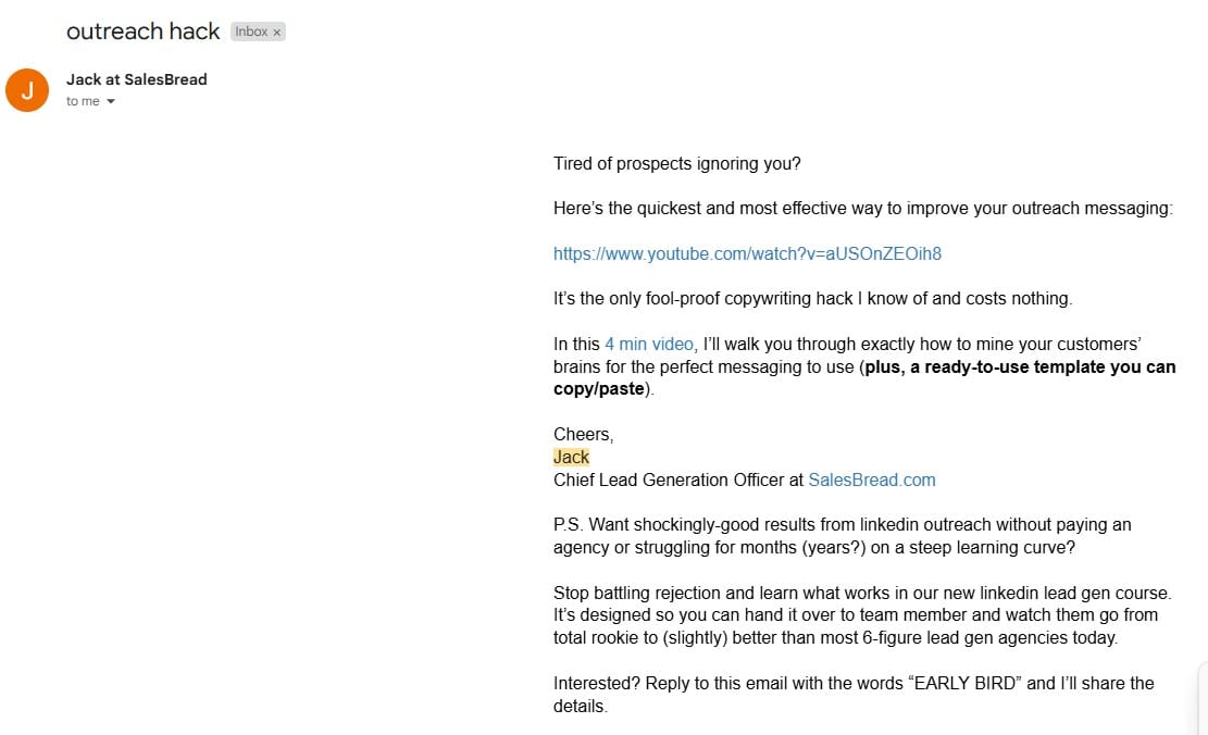 SalesBread email example