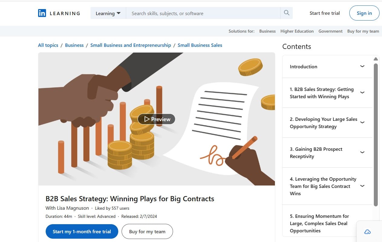 Screenshot of a LinkedIn learning course