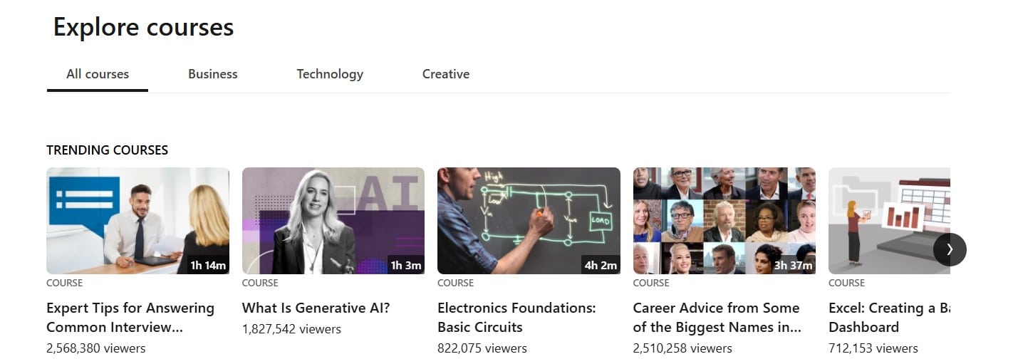 Screenshot of LinkedIn learning platform