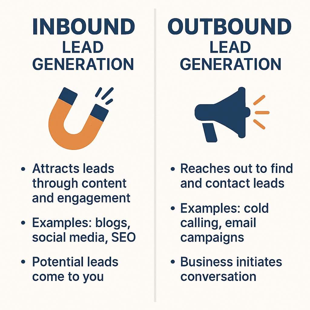 Infographic showing the differences between inbound and outbound lead generation