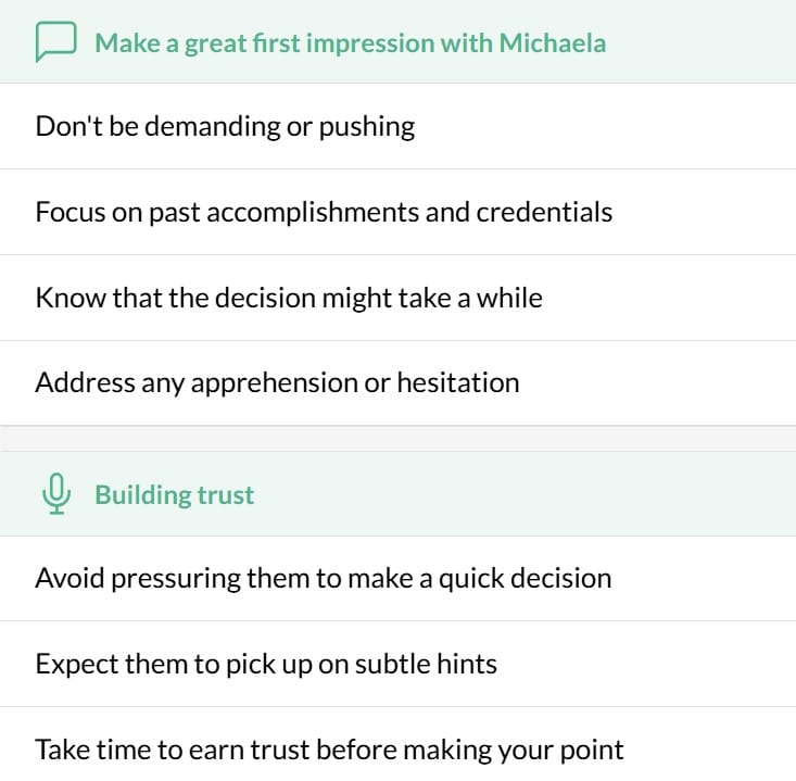 Example of Crystal Knows suggestions for sales prosepcting