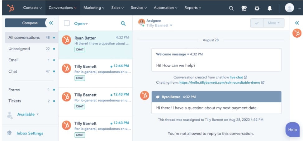 Screenshot of Hubspots interface