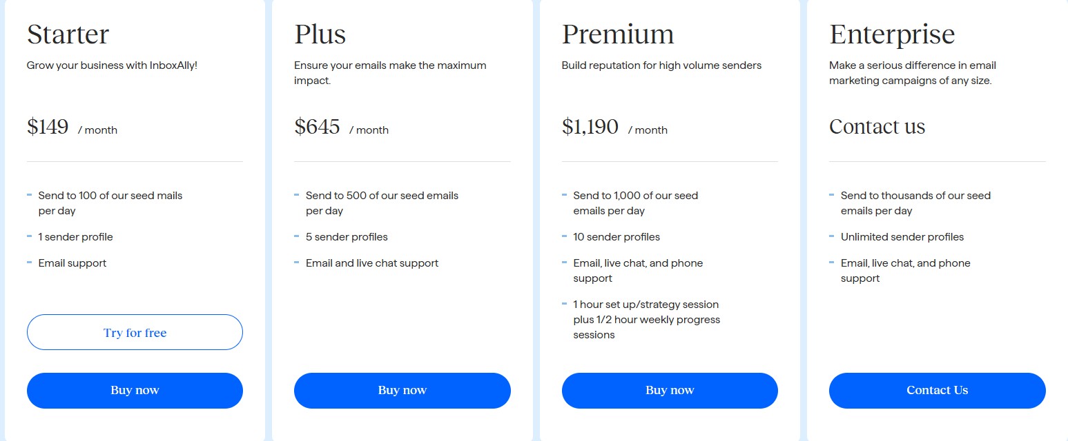 Screenshot of InboxAlly pricing