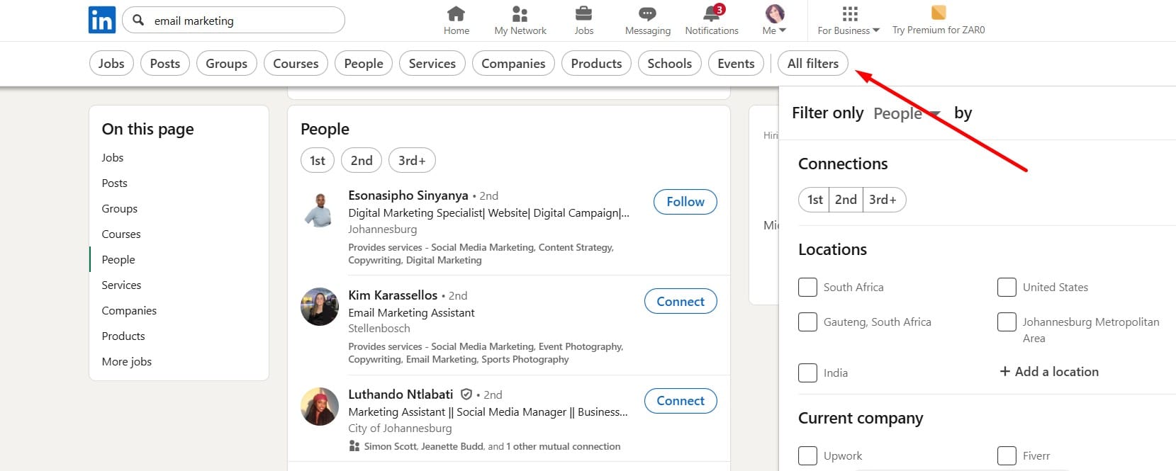 LinkedIn simple search all filters