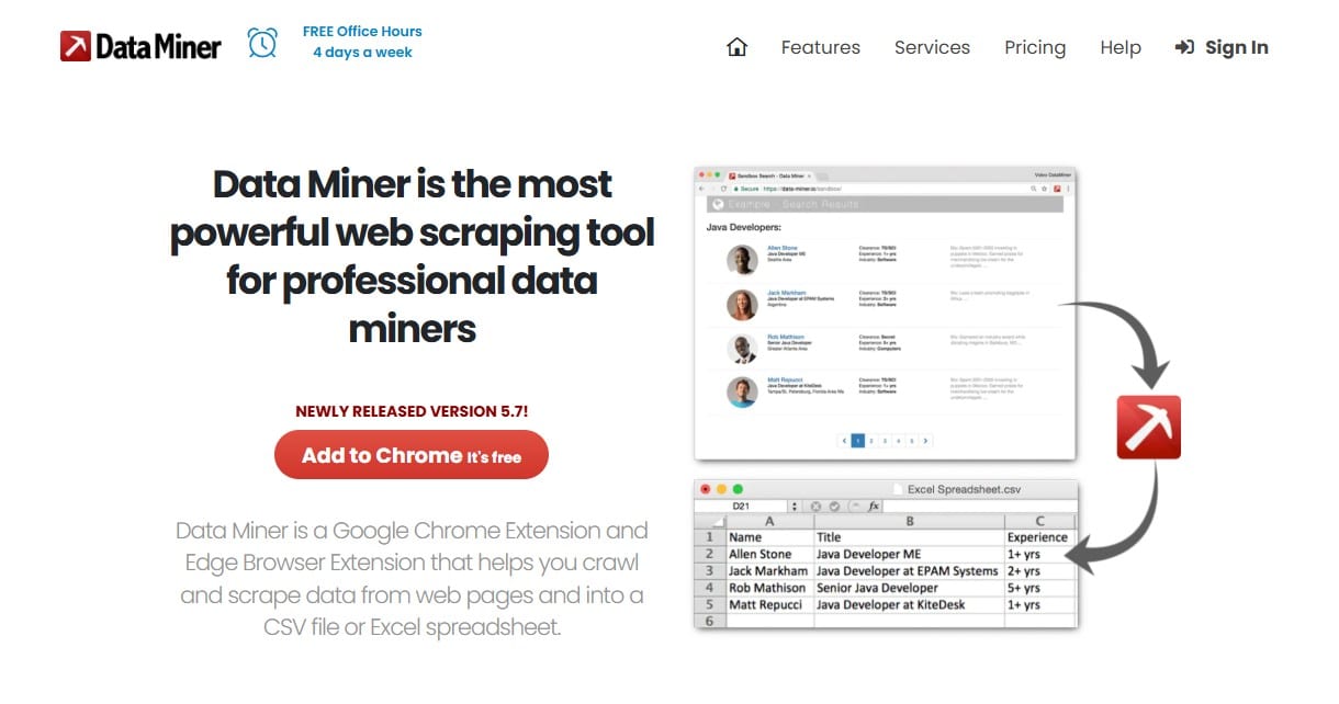 Screenshot of Data miners homepage