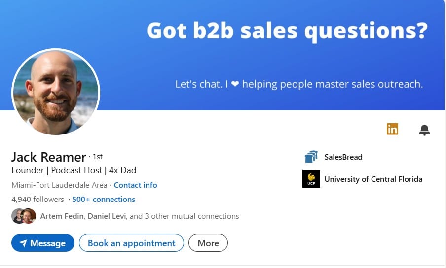 Jack reamer LinkedIn profile example