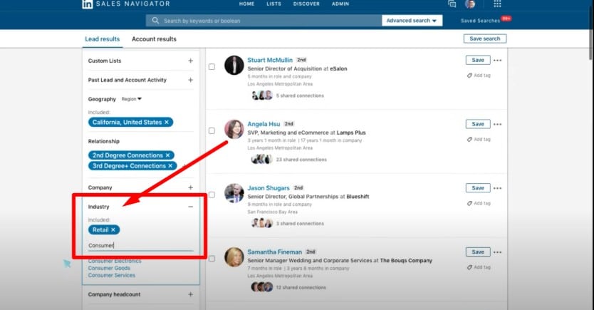 LinkedIn Sales Navigator industry filter