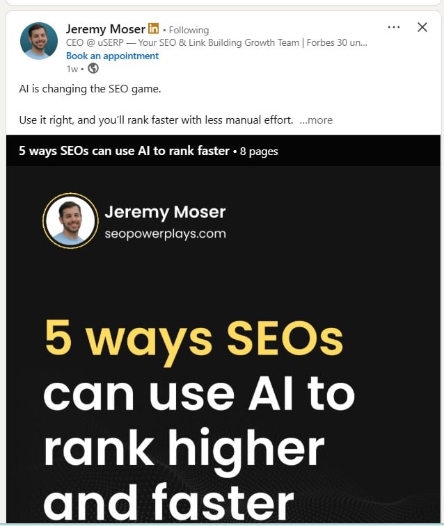 Social media marketing example on LinkedIn