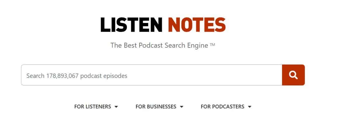 Listen notes homepage screenshot