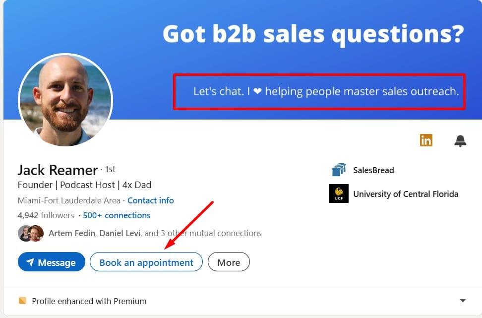 CTA example on a LinkedIn profile