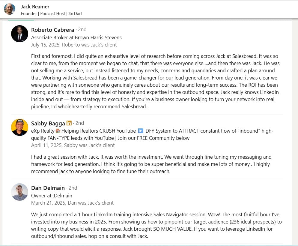 Salesbread testimonial examples