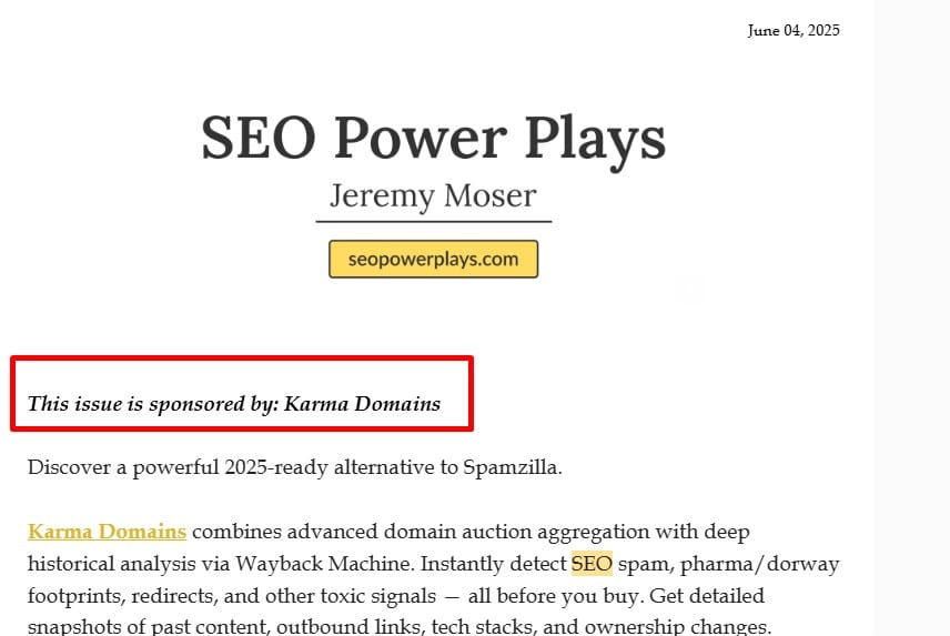 Sponsored newsletter example