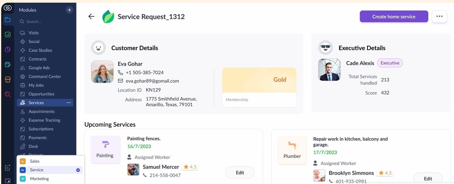 Zoho crm interface