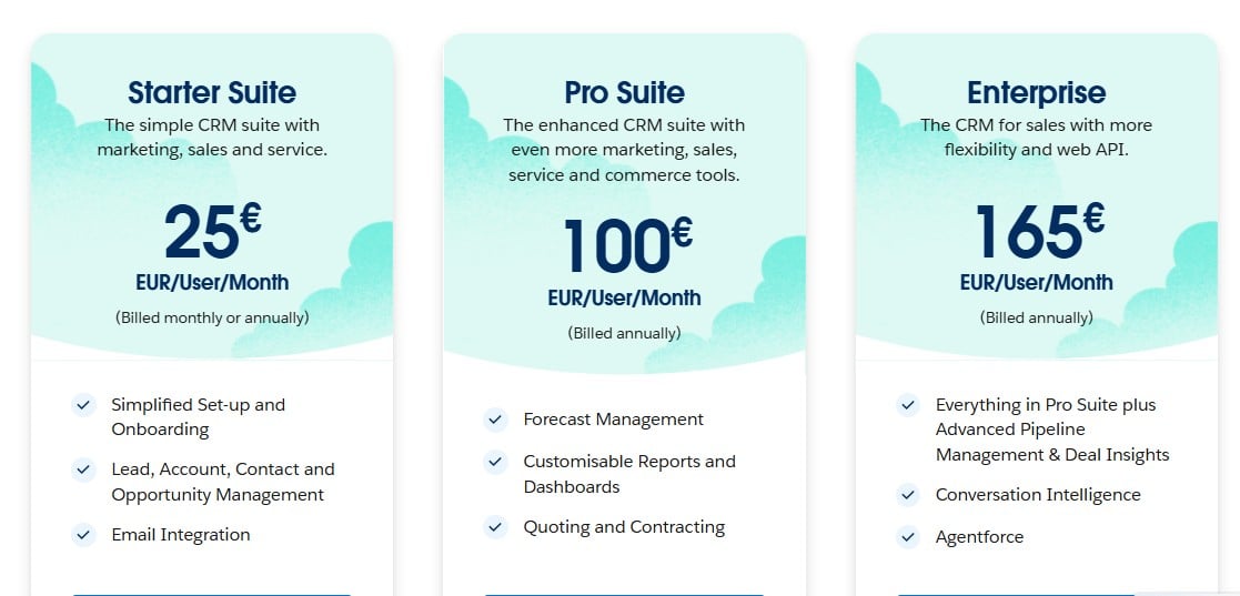 Salesforce pricing screenshot