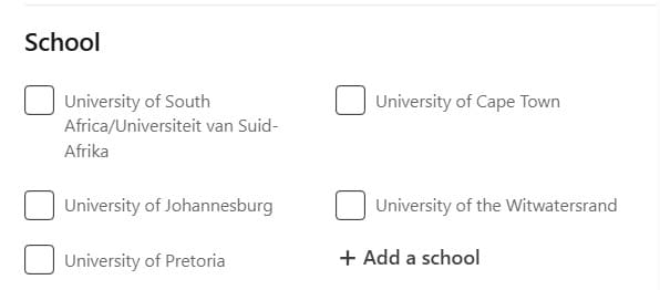 School filter on LinkedIn example