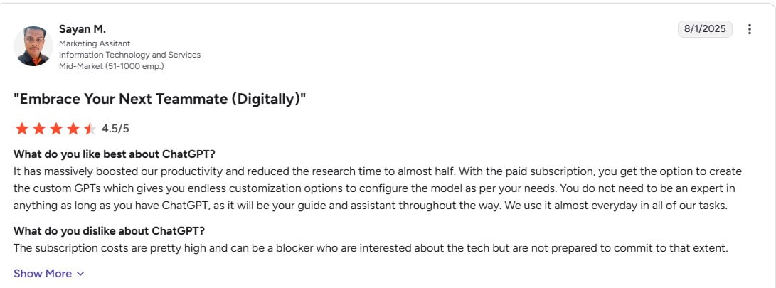 ChatGPT review screenshot