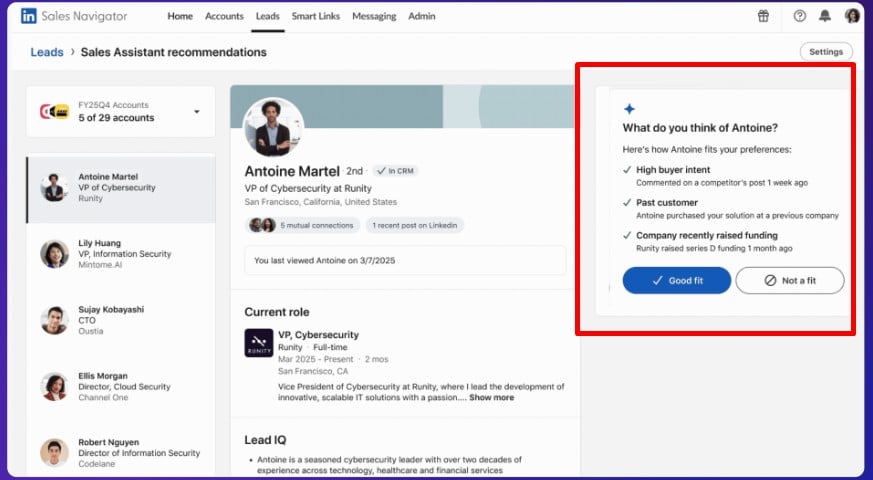 LinkedIn sales navigator AI screenshot