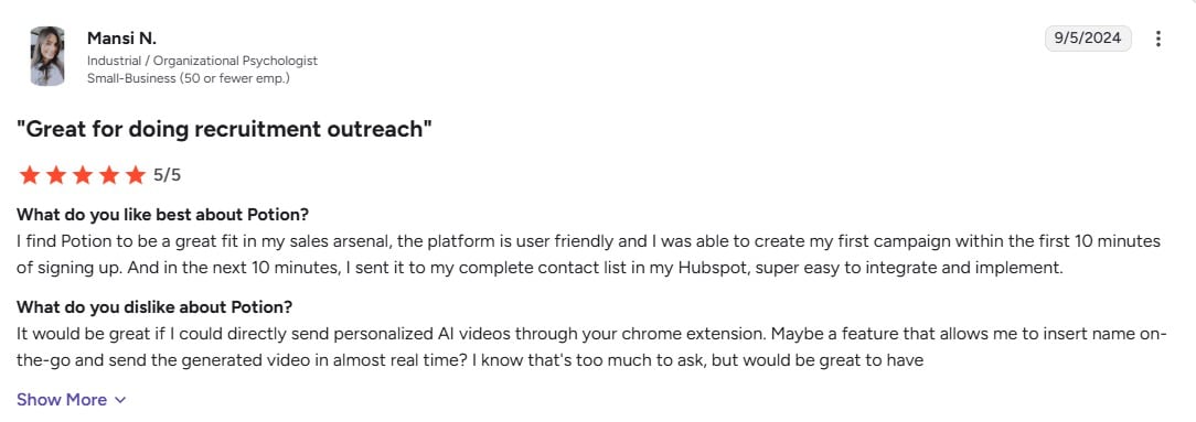 Potion review screenshot
