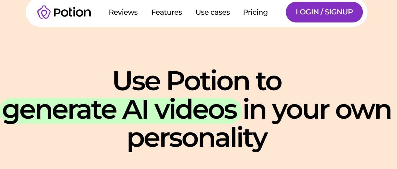 Potion homepage screenshot