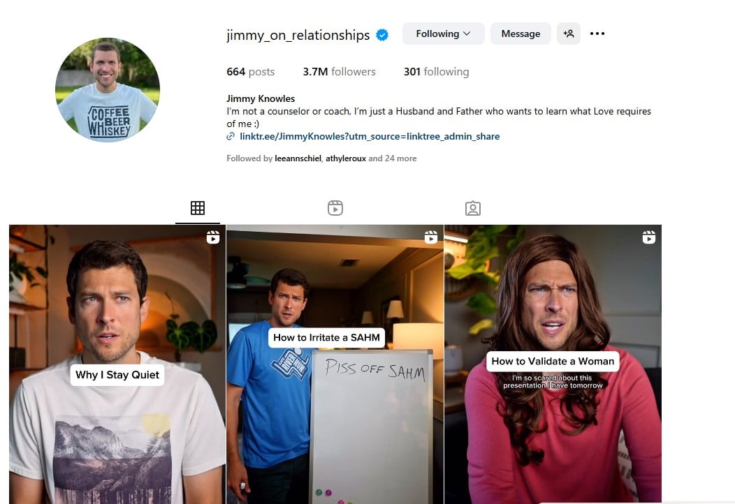 Relationship coach Instragram example for lead gen