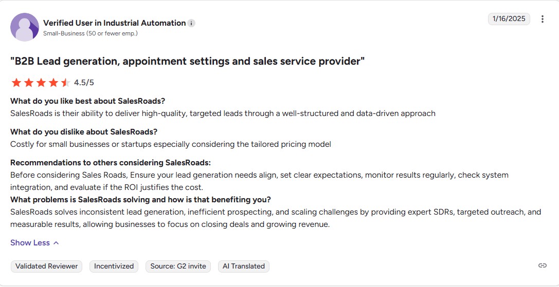 Salesroads review
