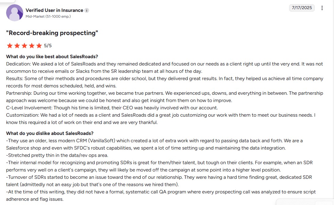 Salesroads review 2