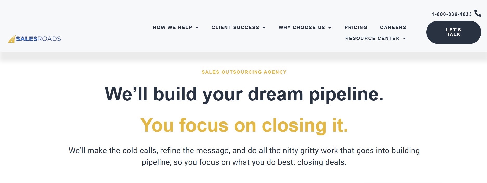 Screenshot of SalesRoads homepage