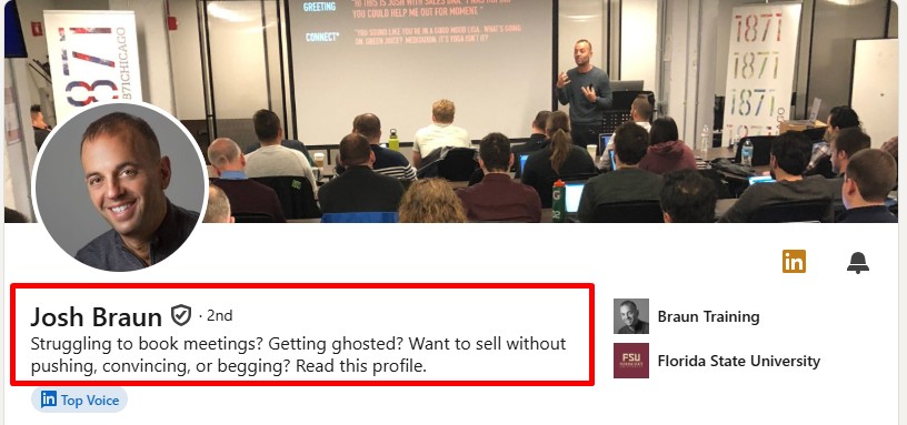 LinkedIn headline example