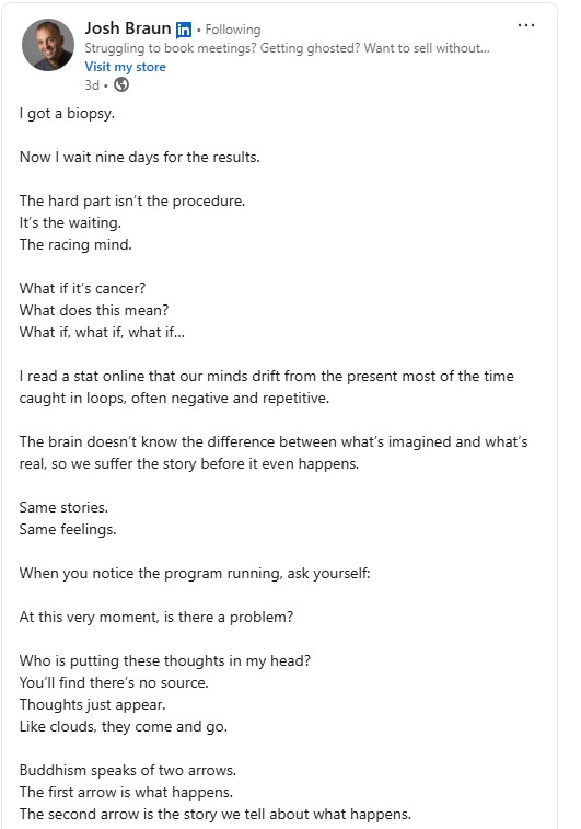 Founder story example on LinkedIn