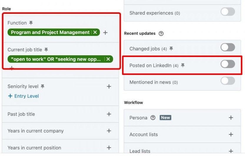 Recently posted on Linkedin filter
